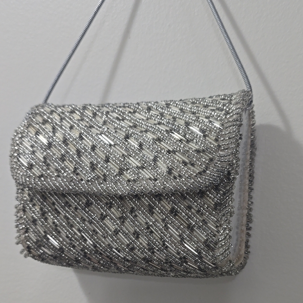 Silver Beaded Clutch